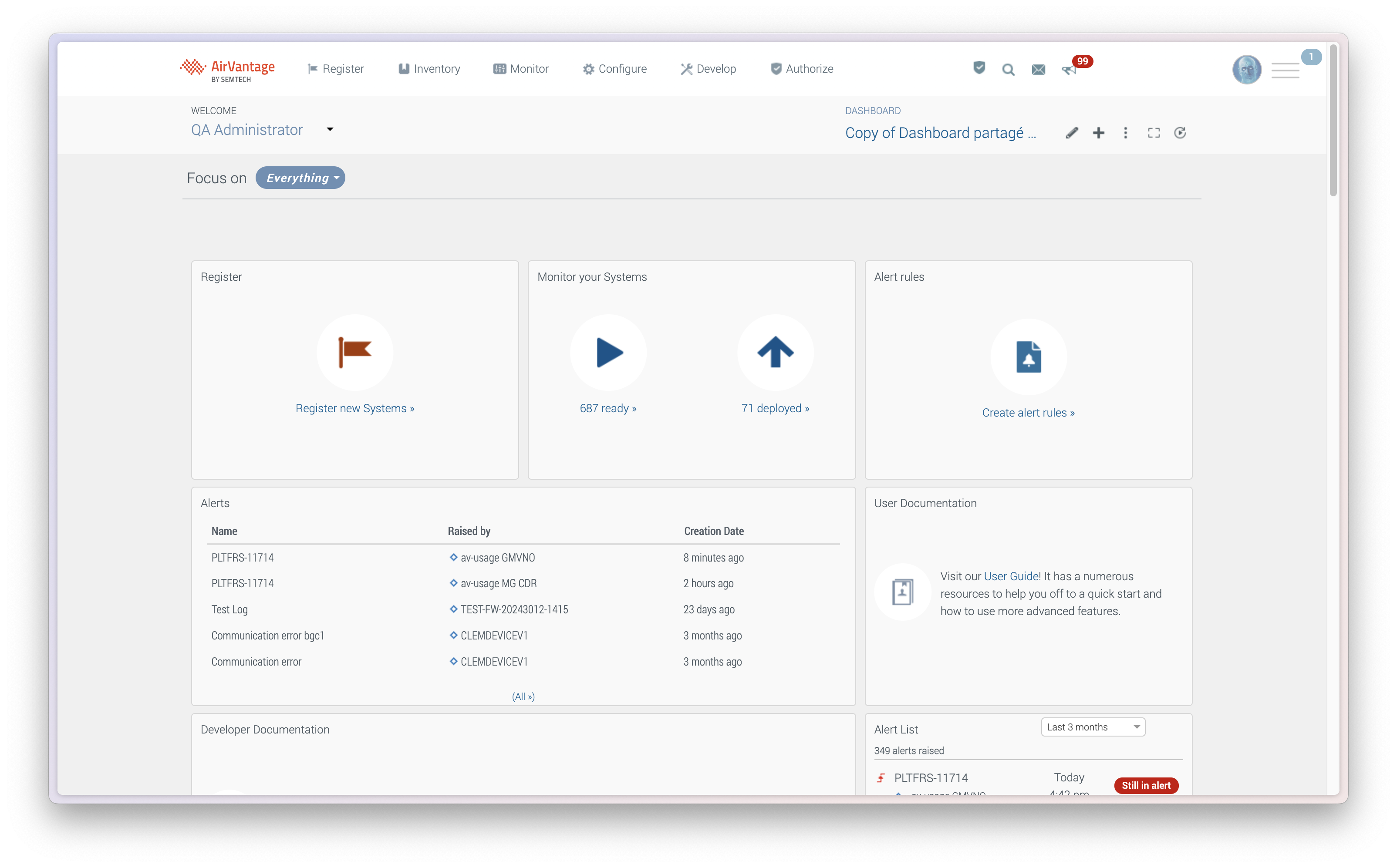 AirVantage dashboard