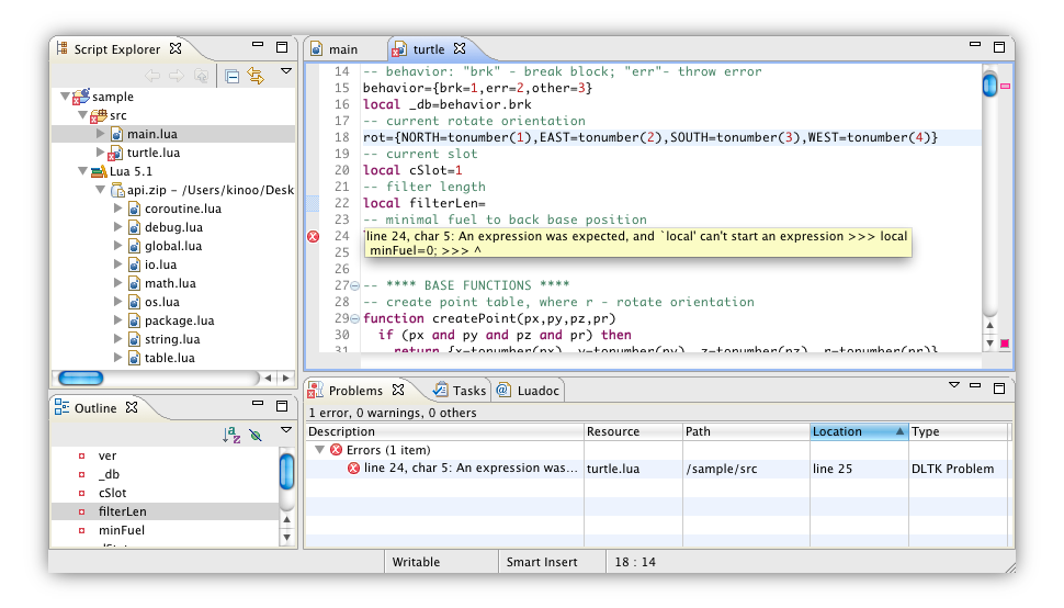 Lua Development Tools code sample
